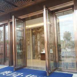 佛山工厂定制酒店售楼部金属钛金304不锈钢门地弹门钢化玻璃大门